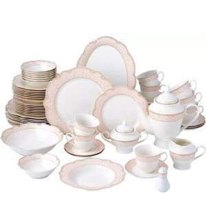 Elegant Dinnerware Set with Pink Accents